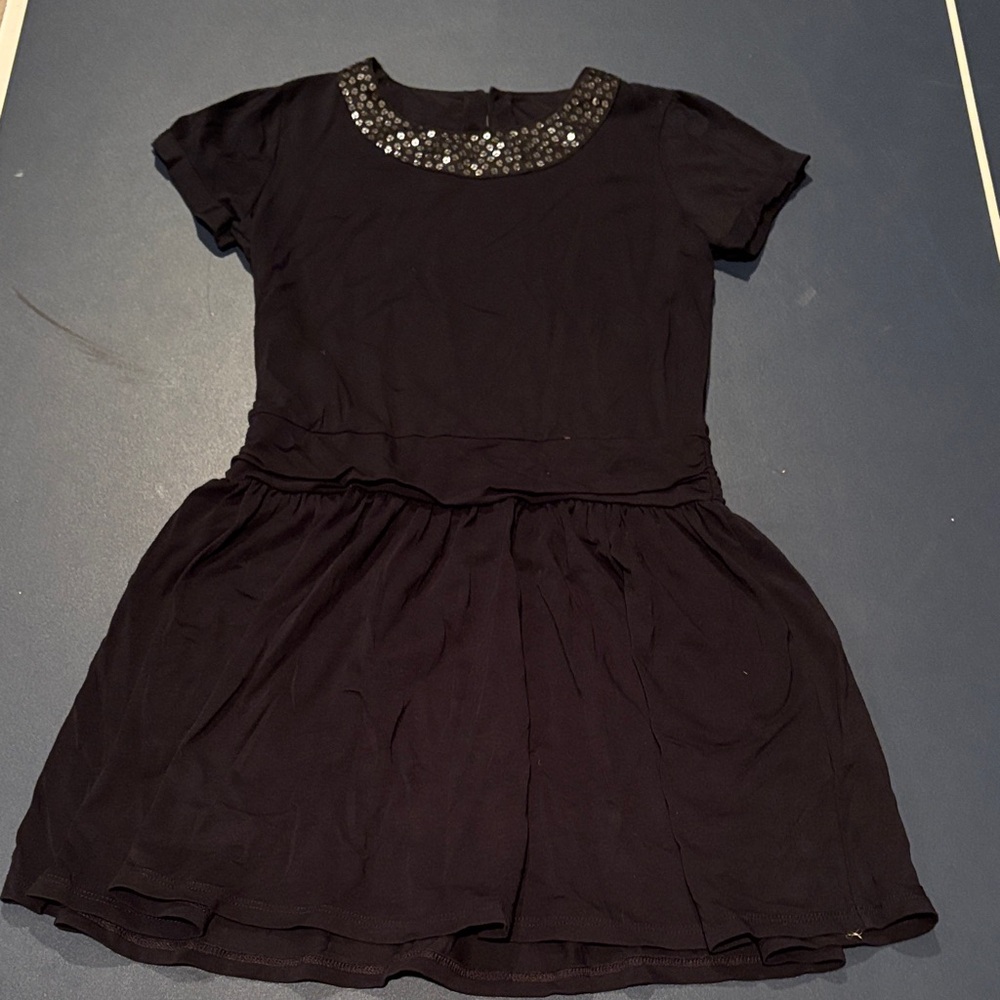 Garnet Hill Black Kids Dress with Sparkling Neckline